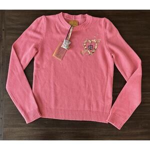 Le Lion Sweater Women’s XS Merino Wool Pink Crew Sequined Embroidered BEE NWT